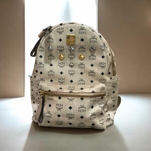 MCM Cream Backpack with Gold and Silver Details